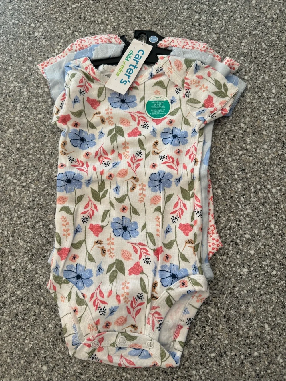Carter's Floral Short-Sleeve One-Piece Bodysuit - Cream with Blue, Pink & Green